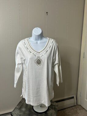 Size Medium White Jeweled Quaker Factory top.  NWT